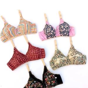 Pack of 5 Printed Pure Comfort Bras with Full Coverage Support – Bra Online in Pakistan | Glow & Wear